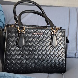 Michael Kors Marilyn Medium Woven Satchel Black No Crossbody Strap